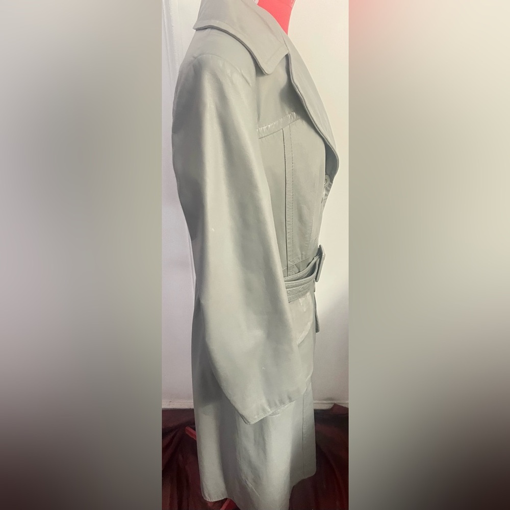 Vintage The Tannery Montgomery Wards Women's leather Gray Trench Coat size 13/14 - Picture 6 of 12